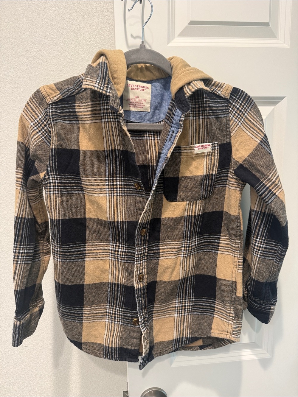 Levi's Kids Plaid Hooded Flannel Shirt Jacket - Black & Tan